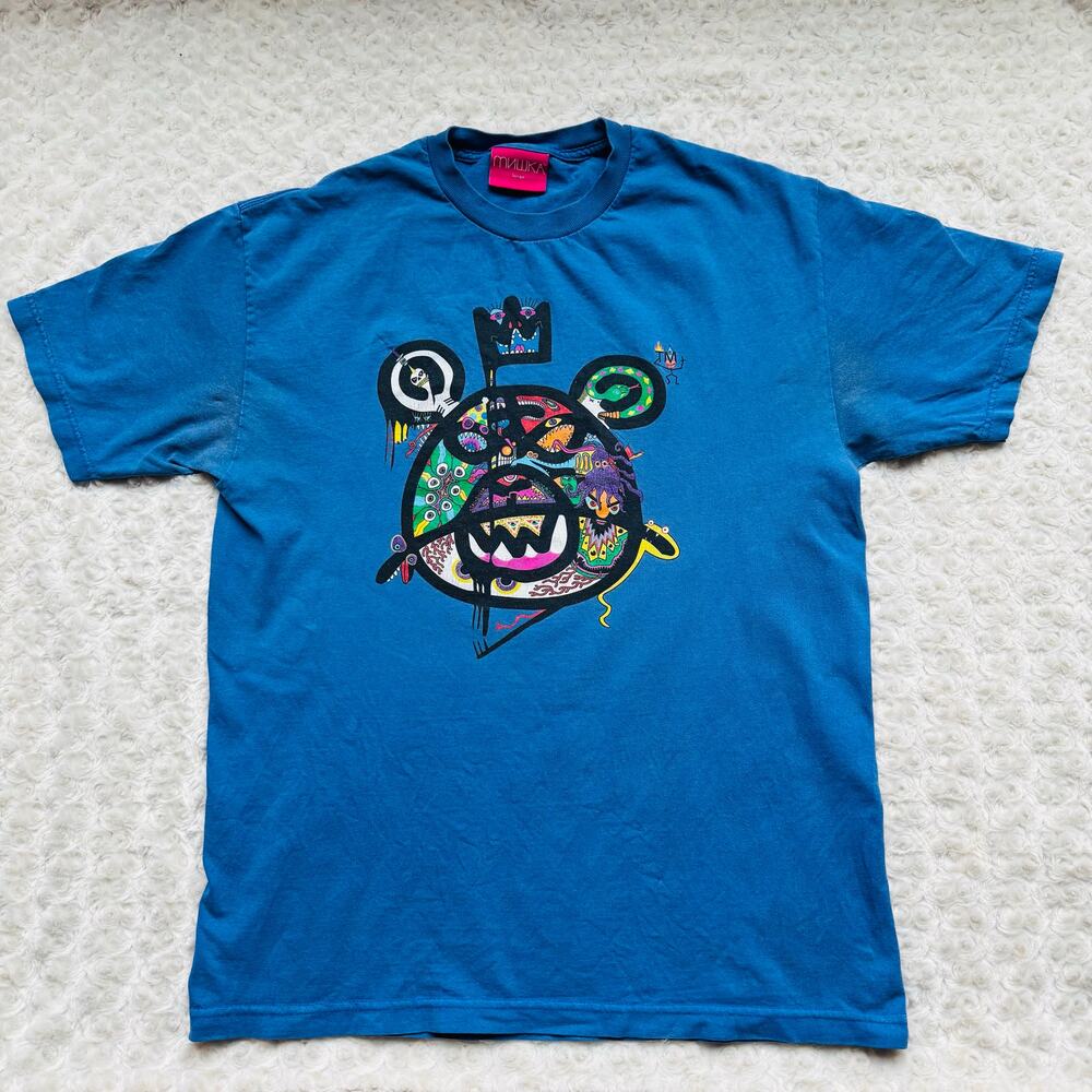 Mishka NYC Mens MNWKA Blue Cotton Short Sleeve Rare Tee Shirt Size Large